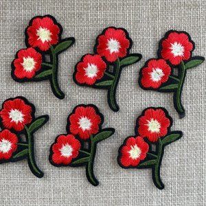 Red Flower Patch Iron On Embroidery Patches Lot of 6 Patches for Clothes Access